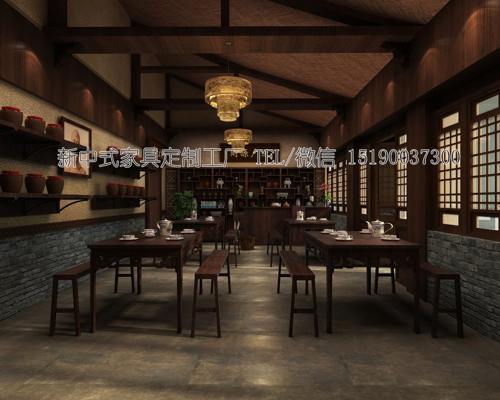 新中式茶楼茶桌椅组合6