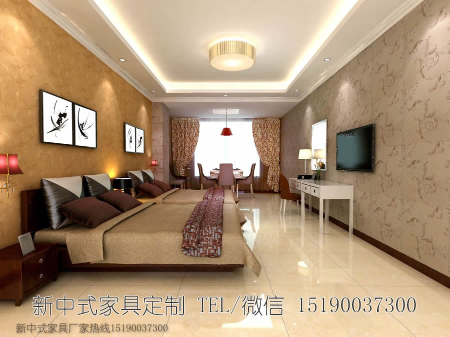 新中式客栈宾馆家具床1