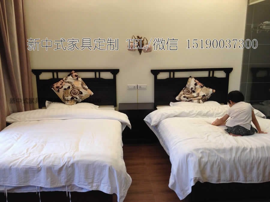 新中式客栈宾馆家具床3