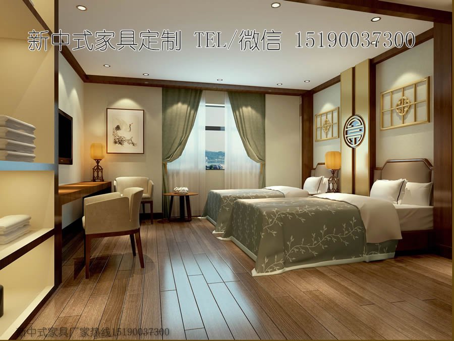 新中式客栈宾馆家具床4