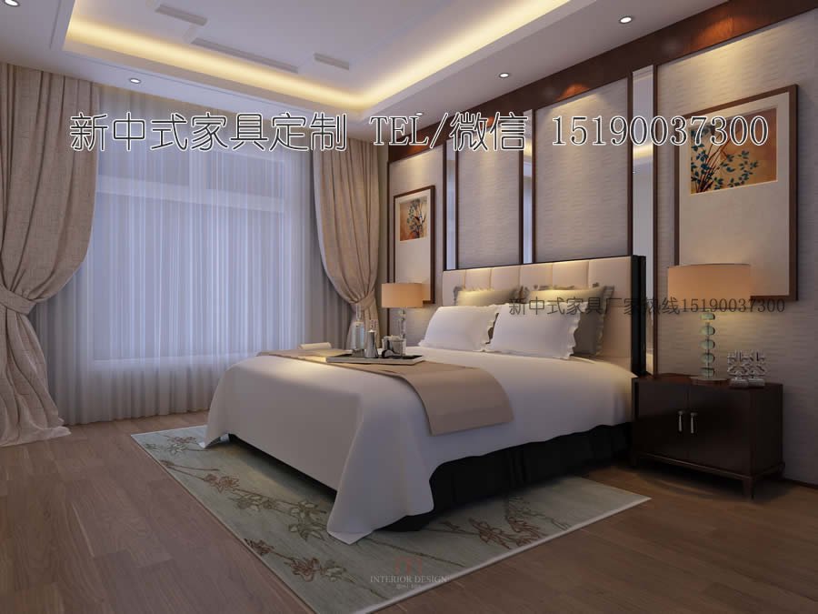 新中式客栈宾馆家具床5