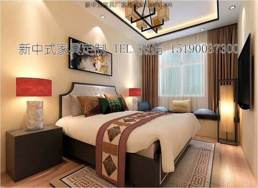 新中式客栈宾馆家具床6