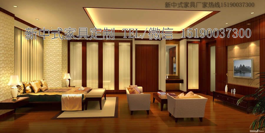 新中式客栈宾馆家具床11