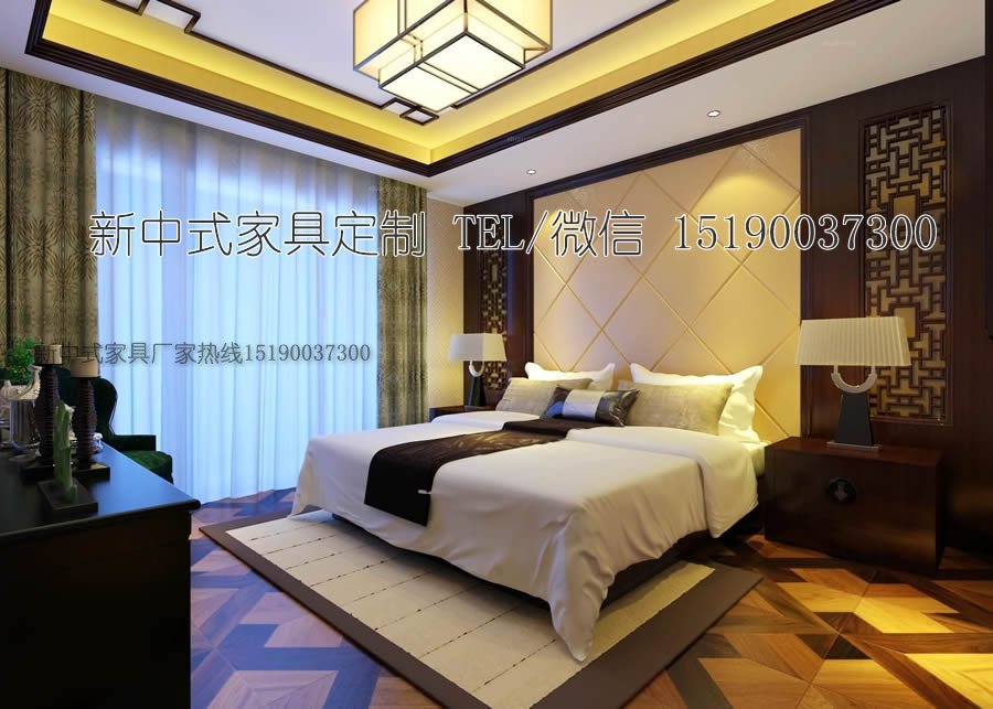 新中式客栈宾馆家具床14