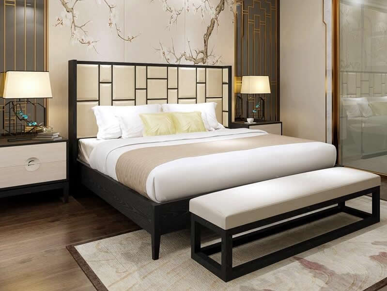 新中式实木床 现代中式软靠床高端定制